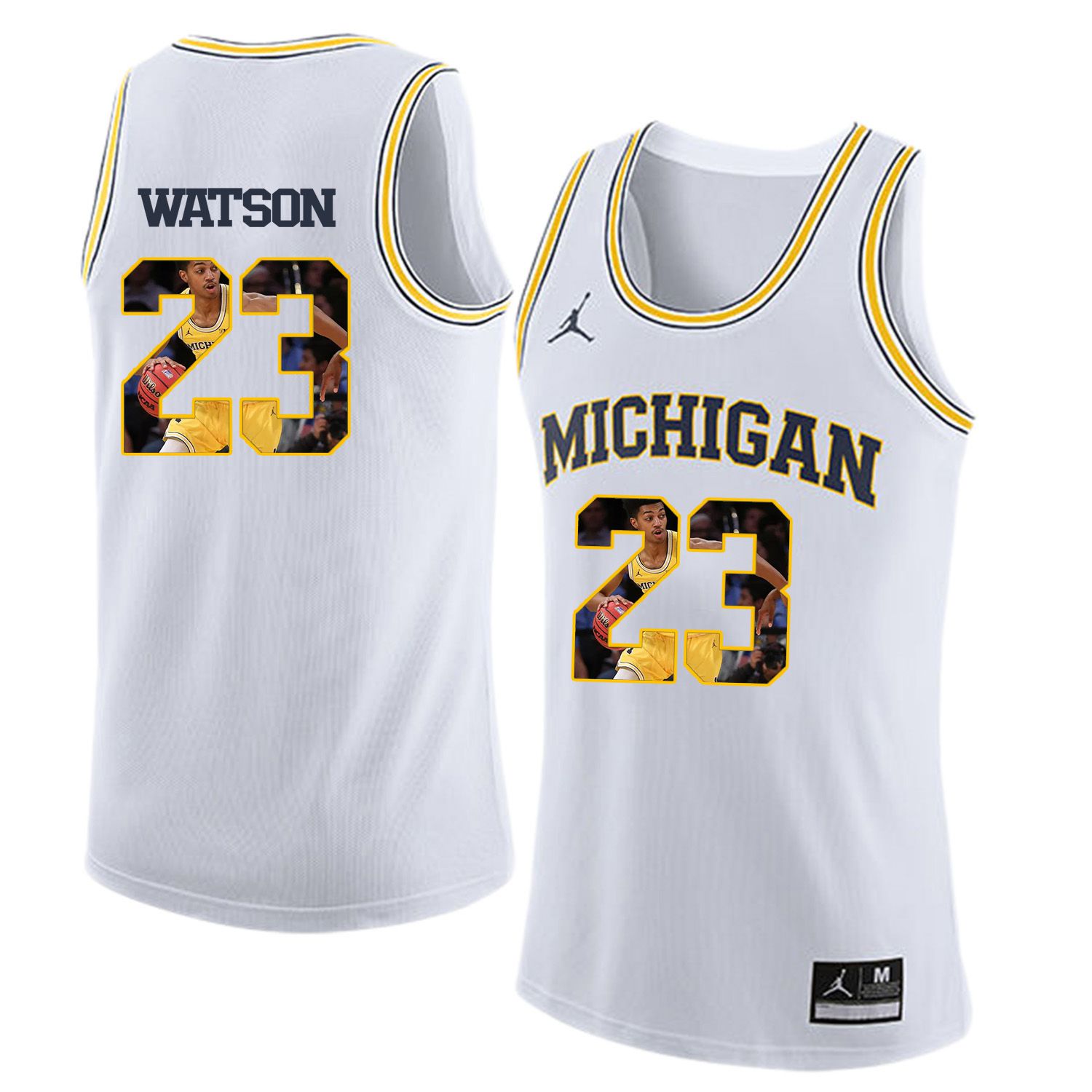 Men Jordan University of Michigan Basketball White #23 Watson Fashion Edition Customized NCAA Jerseys
